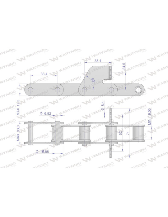 ŁAŃCUCH ELEWATORA 38.4R 5M 6,9MM
Łańcuch podajnika 38.4R łapka SD co 4 ogniwa 5m Waryński
Indeks W-L38.4RSD.04
