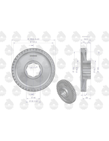 KOŁO 50214061 C-330M URSUS OEM
na wał 50214050 współpr.z wał.sprzęg.
43z lewosk 8 wpus  C-330Mst.zaz.szerokie 2