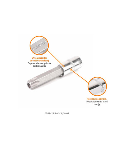 KLUCZ NASADOWY 1/2" BIT TORX T30
T-W-KNT404
Klucz nasadowy 1/2" z bitem TORX 100 mm/T30 / (z otworem) / TEGER 2