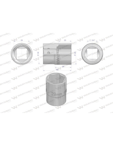 NASADKA 3/4" 29MM WARYŃSKI
WMN253
Nasadka sześciokątna 3/4". 29 mm. CrV50BV30. DIN 3124. Waryński
Indeks WMN253 2