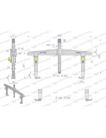 ŚCIĄGACZ 2-RAM.TYP T 195-600
WMB046
Ściągacz do łożysk dwuramienny typ T 195-600 Waryński
 2