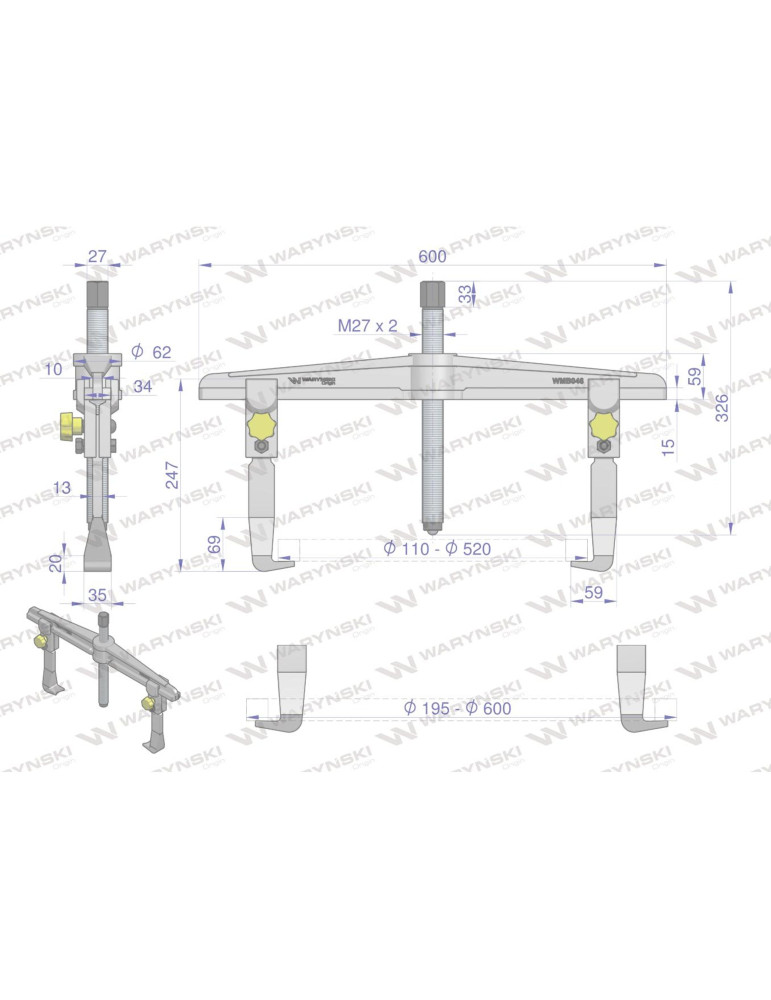ŚCIĄGACZ 2-RAM.TYP T 195-600
WMB046
Ściągacz do łożysk dwuramienny typ T 195-600 Waryński
