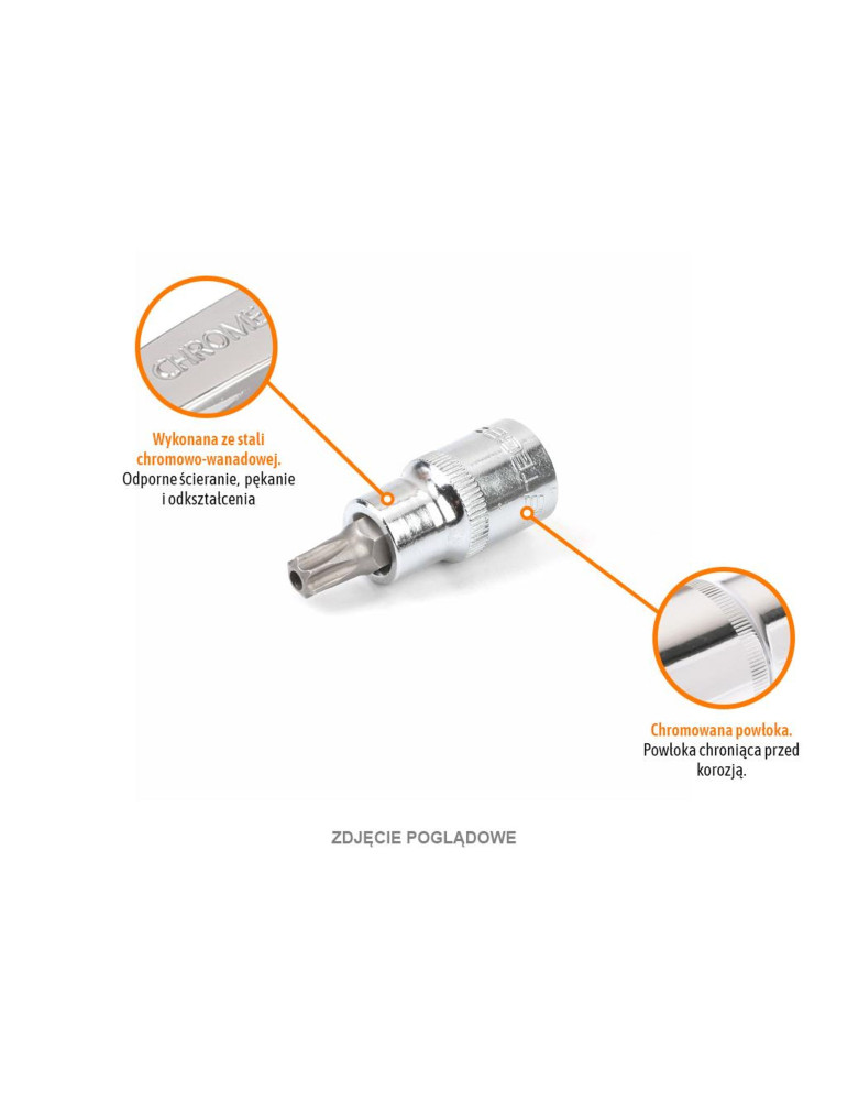 KLUCZ NASADOWY 1/2" BIT TORX T40
Indeks T-W-KNT305
krótki
Klucz nasadowy 1/2" z bitem TORX 55 mm/T40 (z otworem) / TEGER
