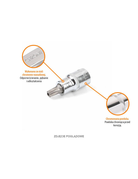 KLUCZ NASADOWY 1/2" BIT TORX T40
Indeks T-W-KNT305
krótki
Klucz nasadowy 1/2" z bitem TORX 55 mm/T40 (z otworem) / TEGER
