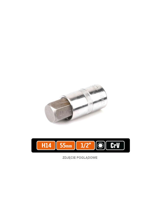 KLUCZ NASADOWY 1/2" Z BITEM HEX 14MM K
 T-W-KNH108
Klucz nasadowy 1/2" z bitem HEX 55 mm/H14 / TEGER
krótki
imbus 14mm