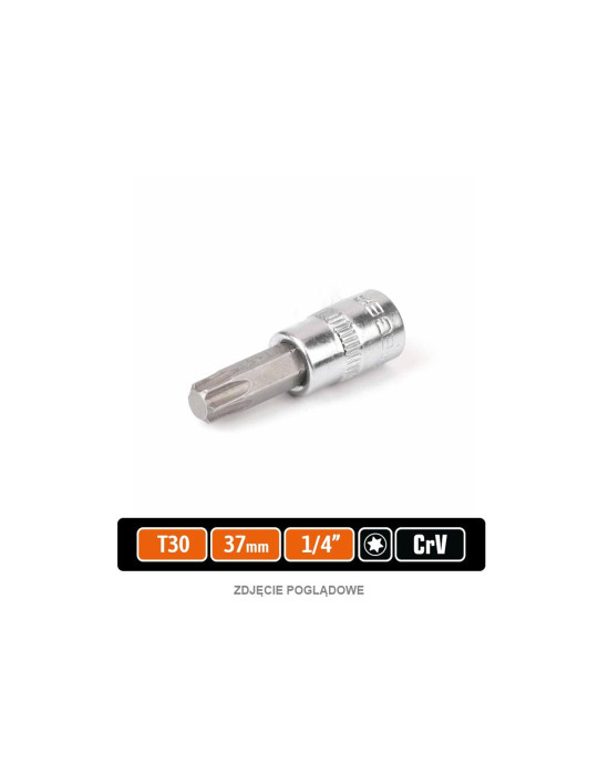 KLUCZ NASADOWY 1/4" BIT TORX T30
T-W-KNT608
Klucz nasadowy 1/4" z bitem TORX 37 mm/T30 /TEGER
