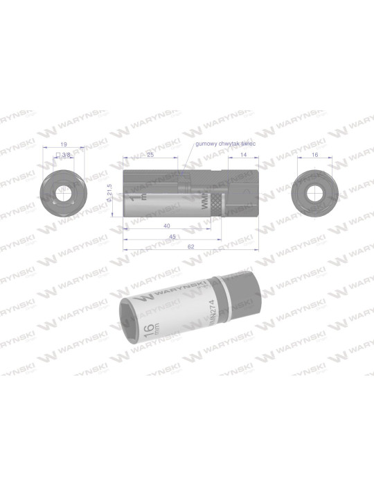 NASADKA DO ŚWIEC 16MM 3/8" WMN274
Nasadka do świec 3/8". 16 mm. CrV50BV30. DIN 3124. Waryński
Indeks WMN274
