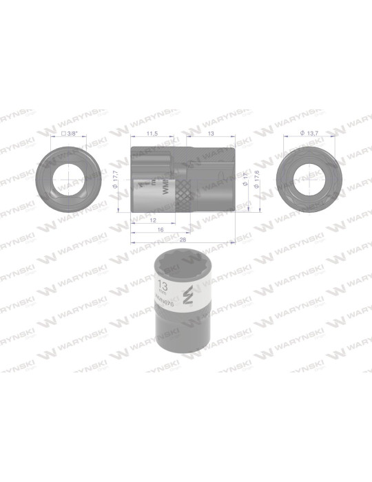 NASADKA DWUNASTOKĄTNA 3/8"13MM
Nasadka dwunastokątna 3/8". 13 mm. CrV50BV30. DIN 3124. Waryński
Indeks WMN076