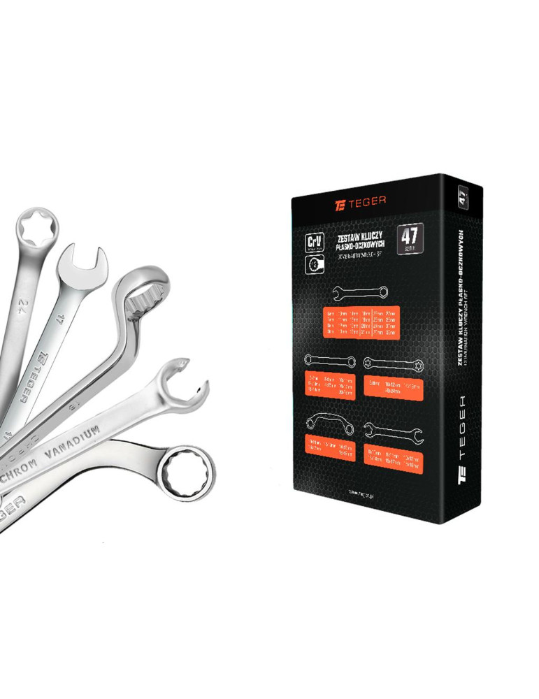 ZESTAW KLUCZY PŁASKOOCZ.TEGER 47
Zestaw kluczy płasko-oczkowych 47 szt / TEGER
Indeks T-W-NWZKPO47

