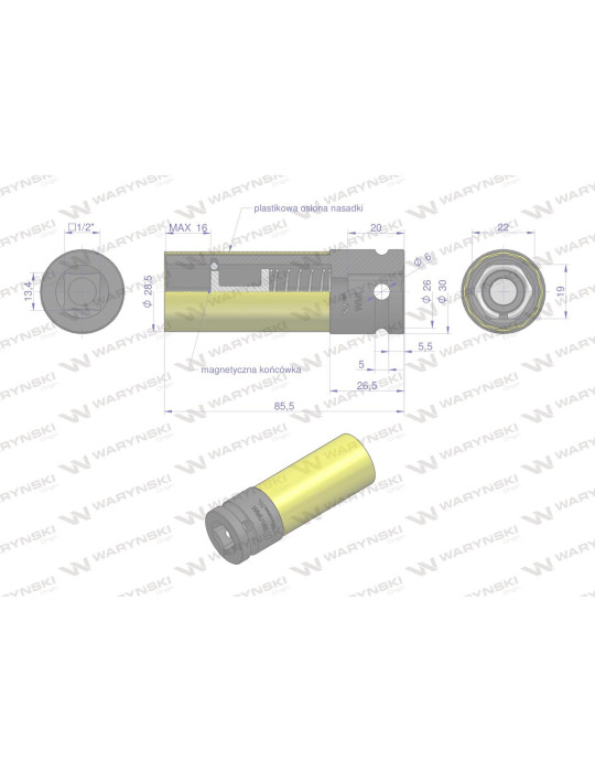 NASADKA UDAROWA 1/2"19 DO FELG ALU Waryński
WMU125 z magnesem