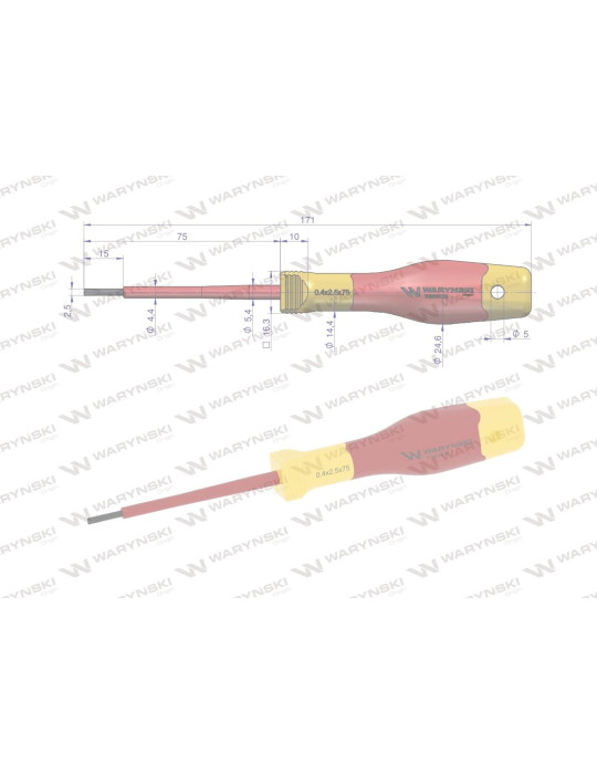 WKRĘTAK PŁASKI  IZOLOWANY 2,5X75 Waryński
WMW039 VDE.stal S2