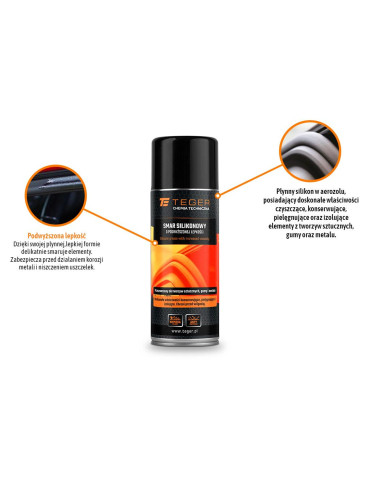 SMAR SILIKONOWY SPRAY 400ML TEGER
Indeks T-W-CH1016
Smar silikonowy o podwyższonej lepkości 400 ml / TEGER
 2