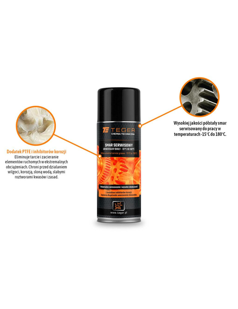 SMAR SERWISOWY BIAŁY 400ML 
T-W-CH1013
Smar serwisowy biały uniwersalny - 15 °C do 180 °C 400 ml / TEGER