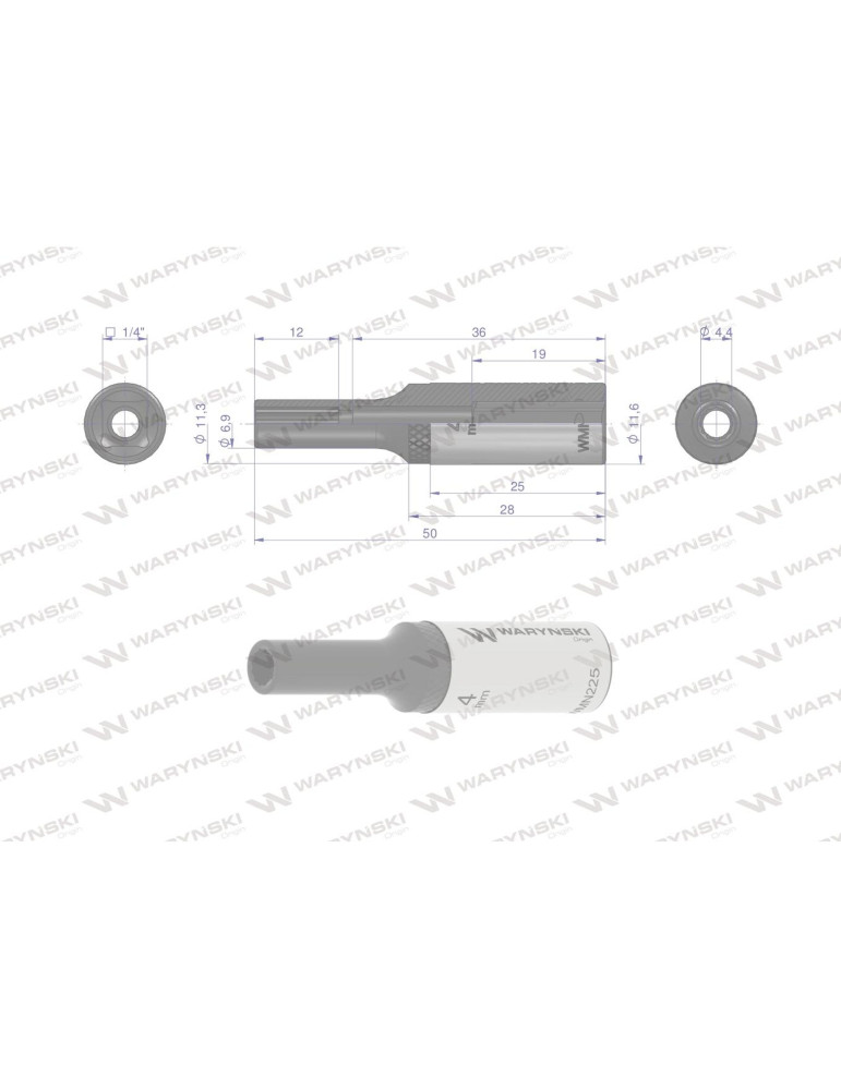 NASADKA DWUNASTOKĄTNA 1/4"4MM DŁUGA Waryński
WMN225
 CrV50BV30