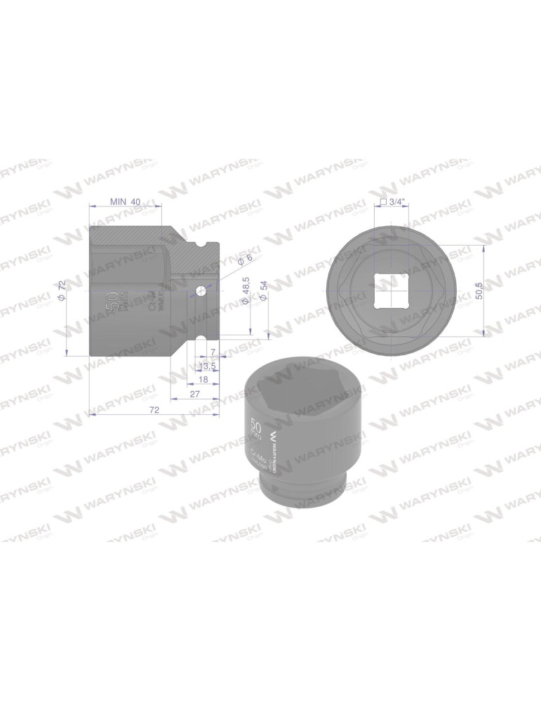 NASADKA UDAROWA 3/4" 50MM WMU090