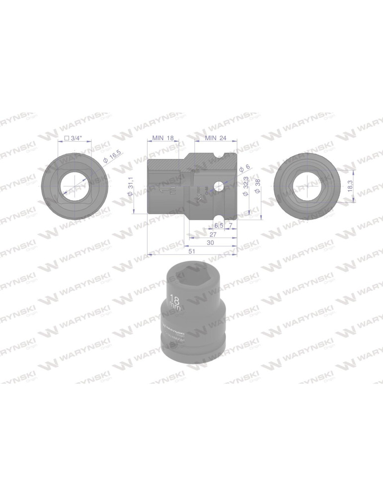 NASADKA UDAROWA 3/4" 18MM WMU058