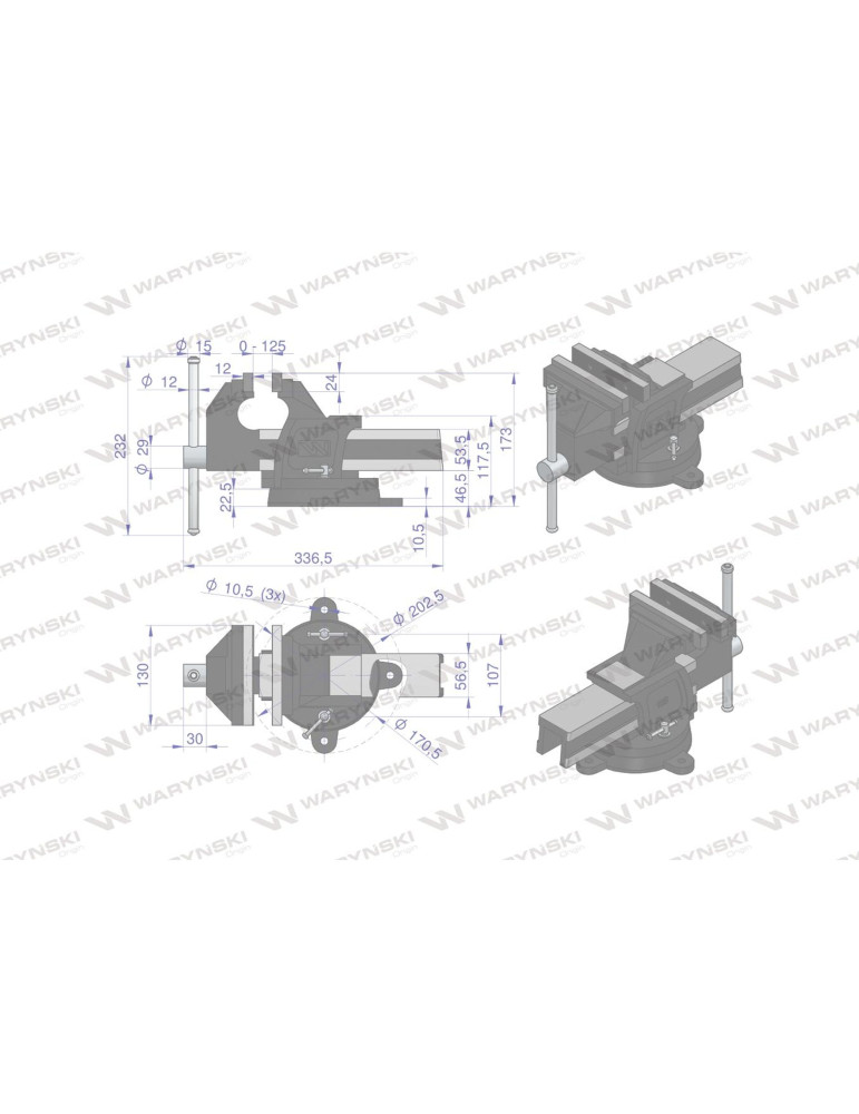 IMADŁO ŚLUSARSKIE 125MM OBROTOWE
Imadło ślusarskie z żeliwa sferoidalnego obrotowe 150 mm Waryński
Indeks WMI006