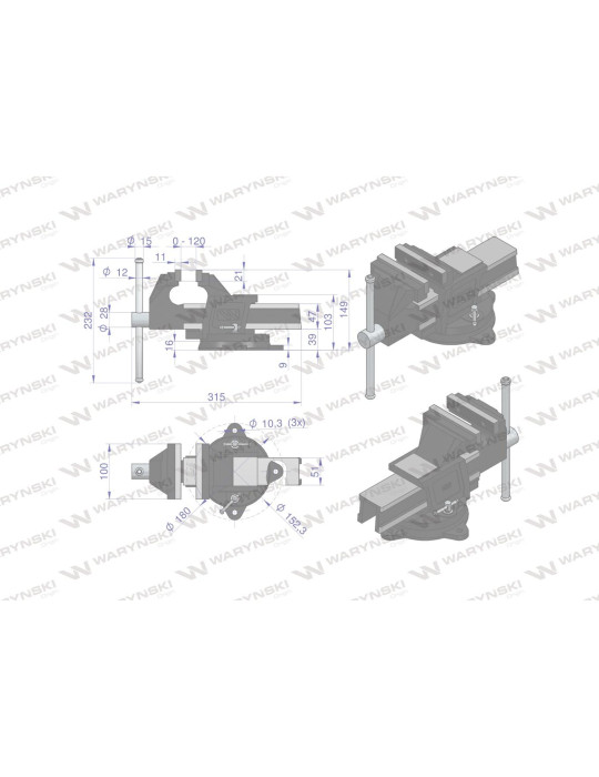 IMADŁO ŚLUSARSKIE 100MM OBROTOWE
Imadło ślusarskie z żeliwa sferoidalnego obrotowe 100 mm Waryński
Indeks WMI005