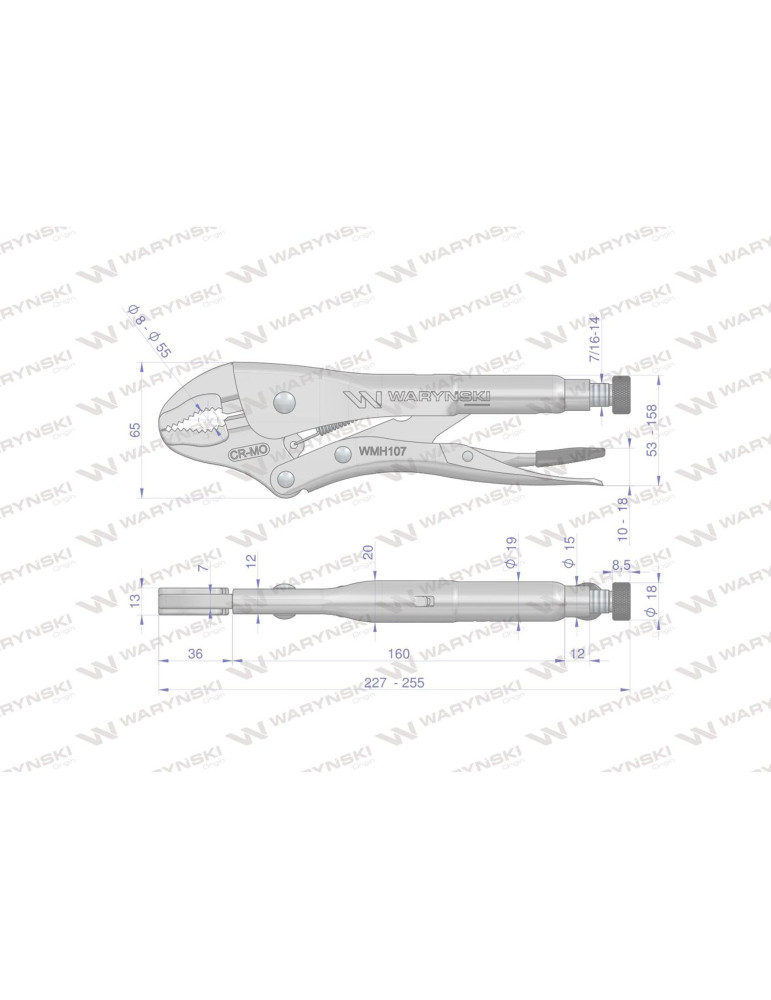 SZCZYPCE MORSA WYGIĘTE SZCZĘKI
Indeks WMH107
Szczypce zaciskowe (Morsa) ze stali CrMo 10" wygięte szczęki Waryński
