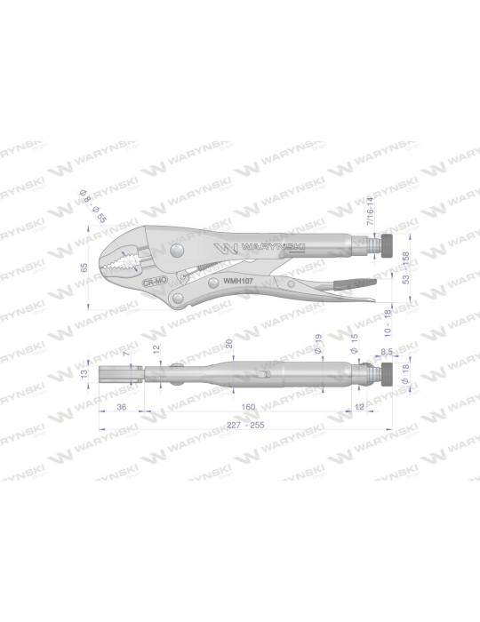 SZCZYPCE MORSA WYGIĘTE SZCZĘKI
Indeks WMH107
Szczypce zaciskowe (Morsa) ze stali CrMo 10" wygięte szczęki Waryński
