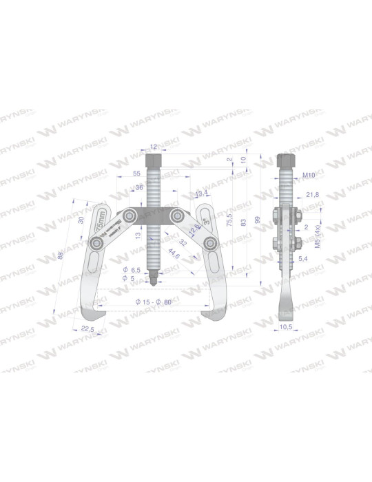 ŚCIĄGACZ 2-RAMIENNY 15-80MM WMB001
Ściągacz do łożysk dwuramienny 15-80 Waryński
Indeks WMB001