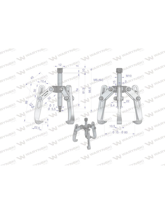 ŚCIĄGACZ 3-RAMIENNY 15-80MM WMB007
Ściągacz do łożysk trójramienny 15-80 Waryński
Indeks WMB007