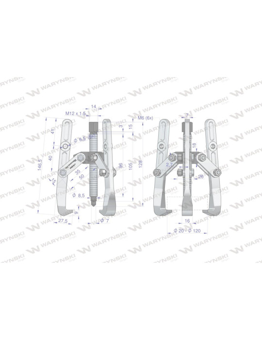 ŚCIĄGACZ 3-RAMIENNY 20-120MM WMB008
Ściągacz do łożysk trójramienny 20-120 Waryński
Indeks WMB008