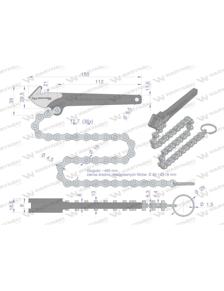 KLUCZ DO FILTRÓW ŁAŃCUCH MAŁY 
WMK163  60-140mm