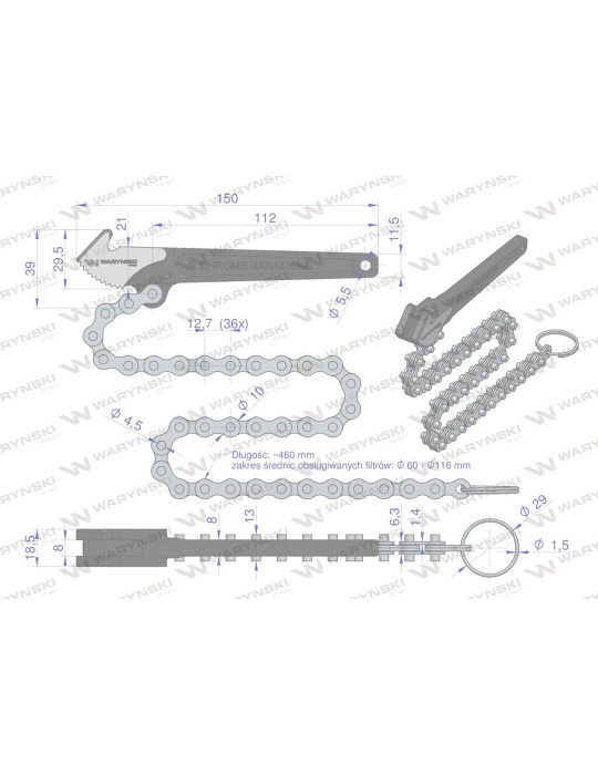 KLUCZ DO FILTRÓW ŁAŃCUCH MAŁY 
WMK163  60-140mm