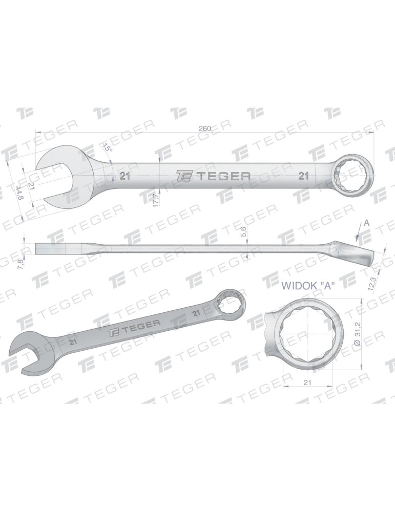 KLUCZ PŁASKO-OCZKOWY 21MM TEGER
Indeks T-W-NWKPO21
Klucz płasko-oczkowy 21 mm / TEGER
