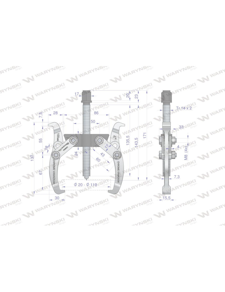ŚCIĄGACZ 2-RAM.20-110 TYP S WMB021
Ściągacz do łożysk dwuramienny typ S 20-110 Waryński
Indeks WMB021