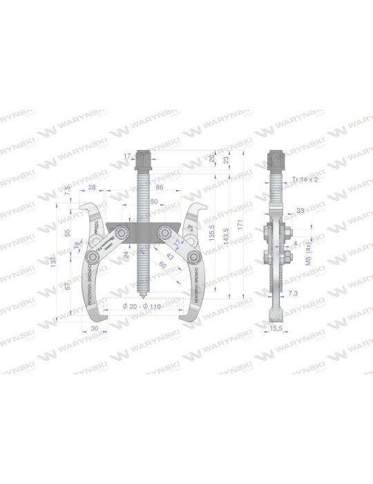 ŚCIĄGACZ 2-RAM.20-110 TYP S WMB021
Ściągacz do łożysk dwuramienny typ S 20-110 Waryński
Indeks WMB021