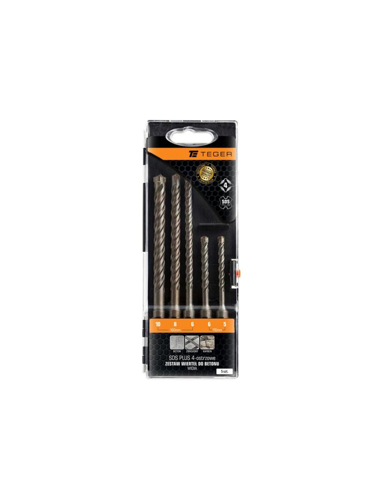 ZESTAW WIERTEŁ DO BETONU WIDIA SDS
Zestaw wierteł do betonu - widia SDS PLUS 4-ostrzowe (5 SZT.) / TEGER
Indeks T-W-NWWDB-KPL02