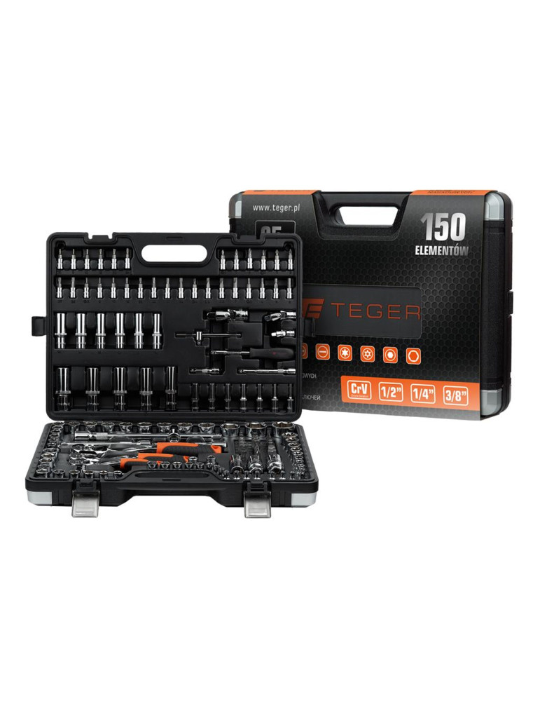 ZESTAW KLUCZY NASADOWYCH 150 SZT. 
Zestaw kluczy nasadowych 150 szt / TEGER
Indeks T-W-NWZK150