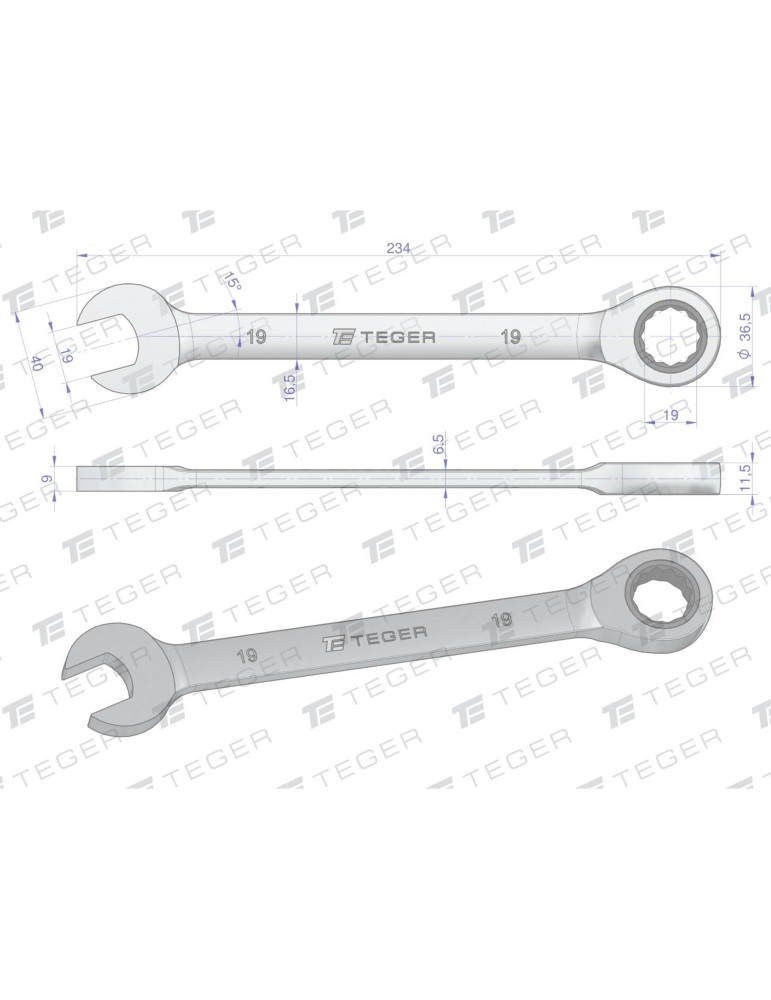 KLUCZ PŁASKO-OCZ 19 GRZECH TEGER
Klucz płasko-oczkowy z grzechotką 19mm / TEGER
Indeks T-W-NWKPOG19