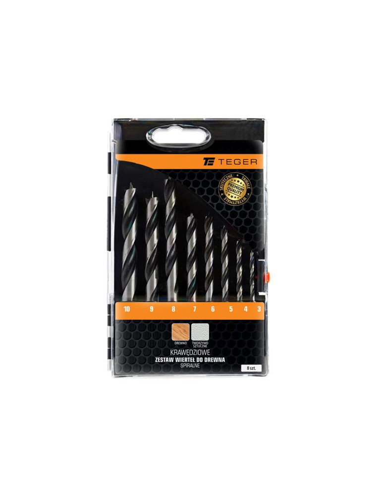 ZESTAW WIERTEŁ DREWNO  8SZT
Zestaw wierteł do drewna - krawędziowe spiralne (8 SZT.) / TEGER
Indeks T-W-NWWDD-KPL01