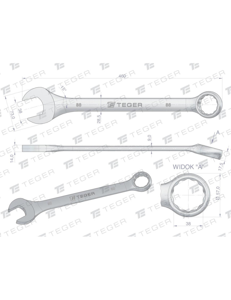 KLUCZ PŁASKO-OCZKOWY 38MM TEGER
Indeks T-W-NWKPO38
Klucz płasko-oczkowy 38 mm / TEGER
