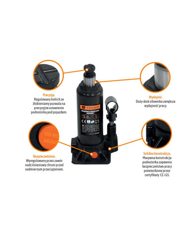 PODNOŚNIK HYDR. 3T TEGER ETUI
Indeks T-W-PHS3T
Podnośnik hydrauliczny - słupkowy, 3T, Teger
 2