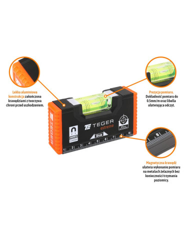 POZIOMICA ALUMINIOWA 10CM TEGER
Poziomnica aluminiowa/magnetyczna 10 cm Extreme / TEGER
Indeks T-NB-POZ-10 2