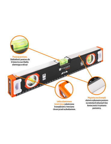 POZIOMICA ALUMINIOWA 40CM TEGER
Poziomnica aluminiowa/magnetyczna 40 cm Extreme / TEGER
Indeks T-NB-POZ-40 2