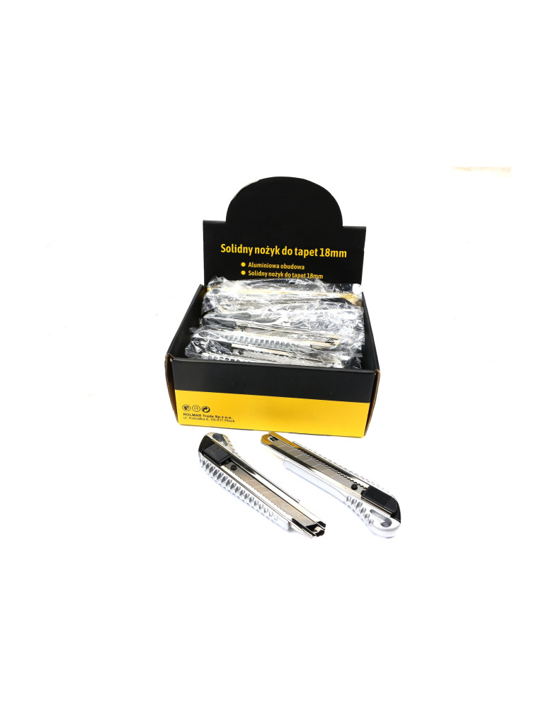 NÓŻ DO TAPET 18MM ALUMINUM 
Nożyk łamany w aluminiowej oprawie z ostrzem 18mm (sprzedawany po 24 szt)
Indeks NOZYK18MM