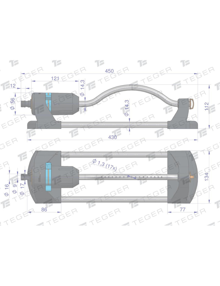 ZRASZACZ OGRODOWY 
Zraszacz ogrodowy - oscylacyjny 17 dysz / TEGER
Indeks T-O-NZRA002