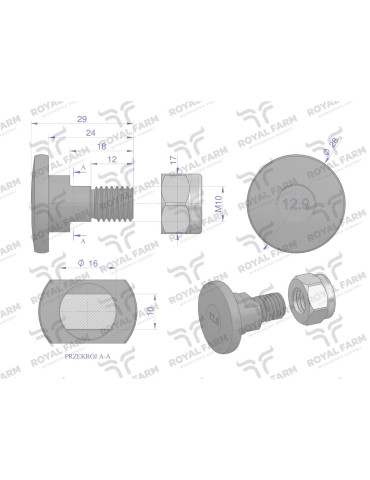 ŚRUBA NOŻYKA Z NAKRĘTKĄ M10X29 FI18
Indeks RF-77088

Śruba nożyka kpl. M10x29 ROYAL FARM (sprzedawane po 10)
 2