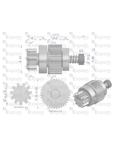 ZESPÓŁ 71521300 SPRZEG RED 
71521300EX 
71521300 
sprzęgający rozrusz. z redukt. c330 360 385 zetor
11z    123707003 2