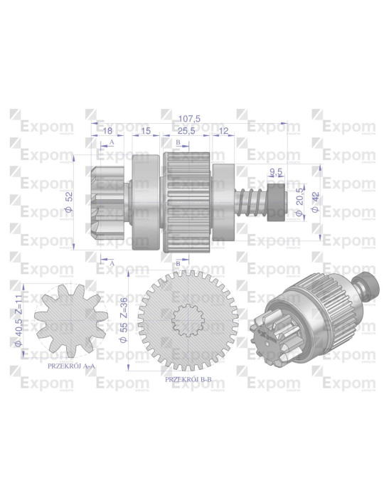 ZESPÓŁ 71521300 SPRZEG RED 
71521300EX 
71521300 
sprzęgający rozrusz. z redukt. c330 360 385 zetor
11z    123707003