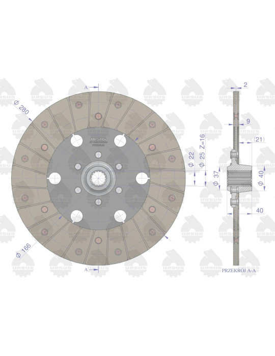 TARCZA SPRZĘGŁA I ZETOR 3011-5011 
30011191
49011175 sprzegła I-st
 zetor major, 5011   fi 280mm z-16