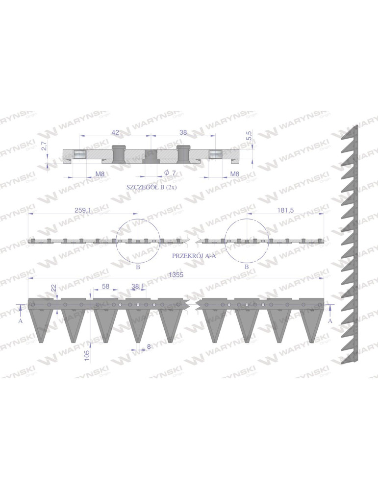 KOSA BOCZNA DO RZEPAKU WZÓR PROFIX
B120813
Listwa nożowa kosy bocznej do rzepaku Waryński
Indeks W-616106