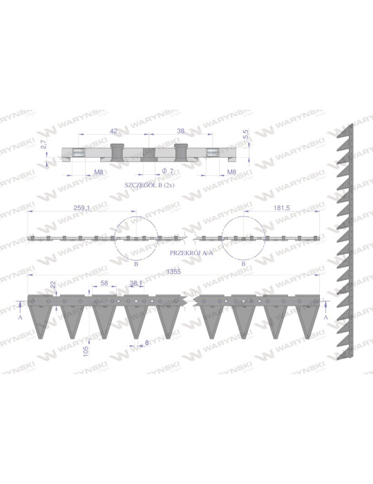 KOSA BOCZNA DO RZEPAKU WZÓR PROFIX
B120813
Listwa nożowa kosy bocznej do rzepaku Waryński
Indeks W-616106
