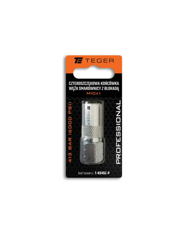 KOŃCÓWKA SMAROW. TEGER 413BAR
Indeks T-KS4SZ-P
Czteroszczękowa końcówka węża smarownicy z blokadą M10x1. 413 BAR (6...