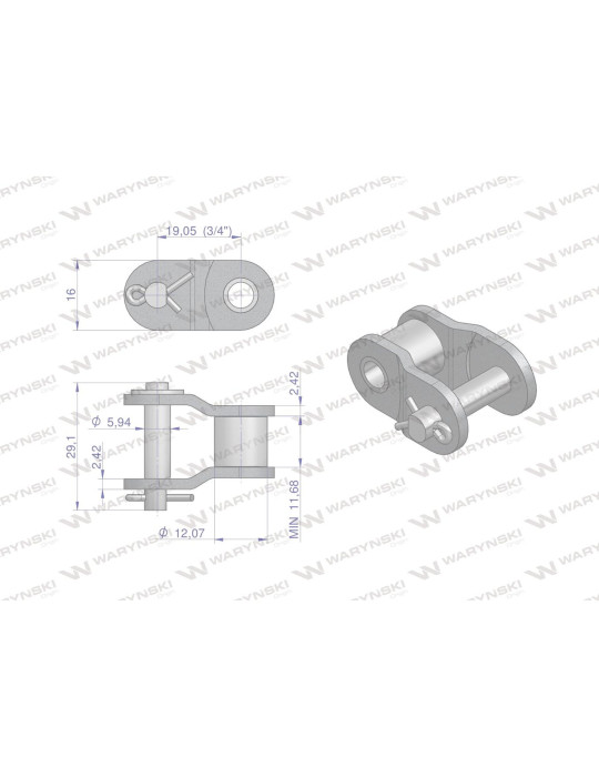PÓŁOGNIWO 3/4" R1 12BH-1
12B-1
Półogniwo łańcucha wzmocnione P12A-1 ANSI A 60 (R1 3/4) Waryński ( sprzedawane po 10...